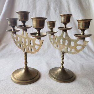 Pair Vintage Chinese Brass Hand engraved Dragons Candelabra